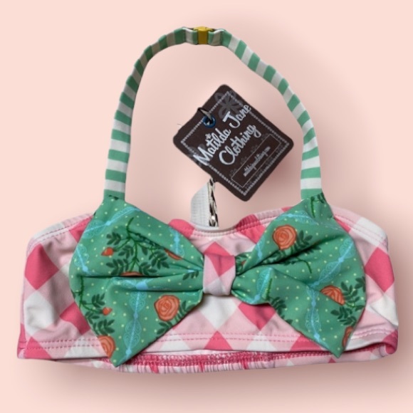 NWT Matilda Jane Pink and Green Floral Check Sandcastle Bikini Top- Todd… - Picture 6 of 6
